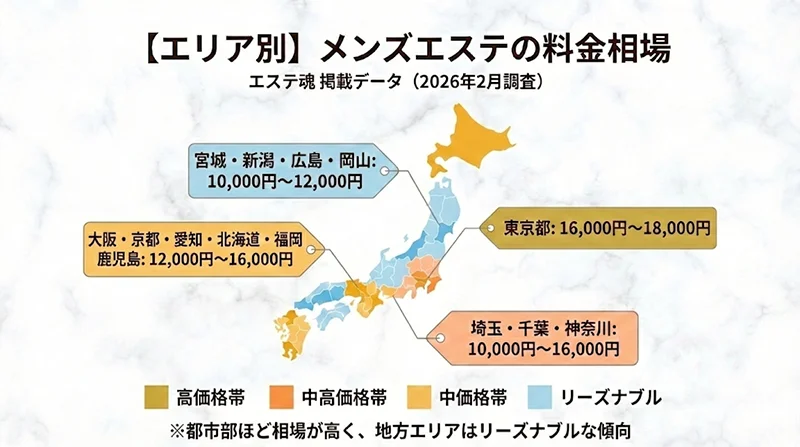 【エリア別】メンズエステの料金相場